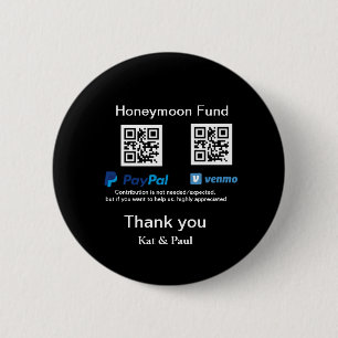 Honeymoon Fund PayPal Venmo QR code thank you 6 Cm Round Badge