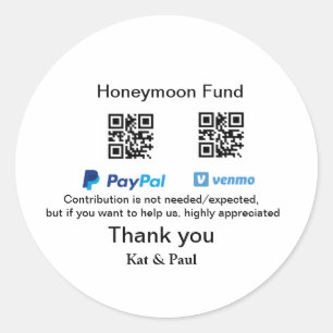 Honeymoon Fund PayPal Venmo QR code thank you Classic Round Sticker