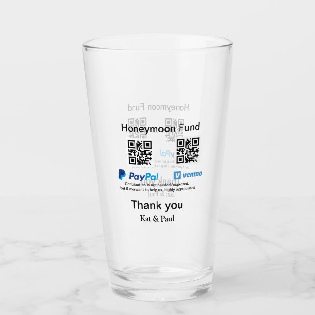 Honeymoon Fund PayPal Venmo QR code thank you Glass (Front)