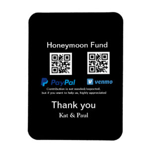 Honeymoon Fund PayPal Venmo QR code thank you Magnet