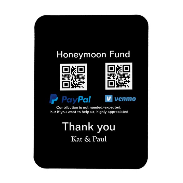 Honeymoon Fund PayPal Venmo QR code thank you Magnet (Vertical)