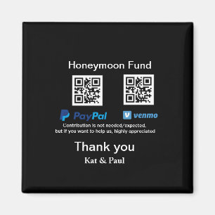 Honeymoon Fund PayPal Venmo QR code thank you Magnet