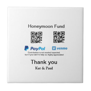 Honeymoon Fund PayPal Venmo QR code thank you Tile