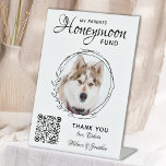 Honeymoon Fund Pet Wedding QR Code Dog Photo Pedestal Sign<br><div class="desc">Let your best dog be in charge of your honeymoon with this custom pet photo honeymoon fund sign. Perfect for dog lovers, and a dog honeymoon fund will be a hit at your wedding. Simple modern white with black and white botanical eucalyptus leaves. "My Parents Honeymoon Fund" Customise this pet...</div>