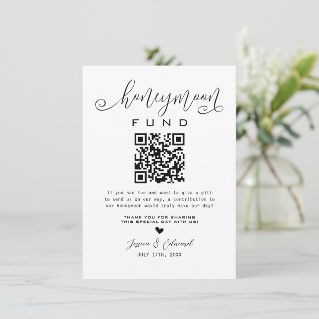 Honeymoon Fund Qr Code Black Chic Modern Minimal (Standing Front)