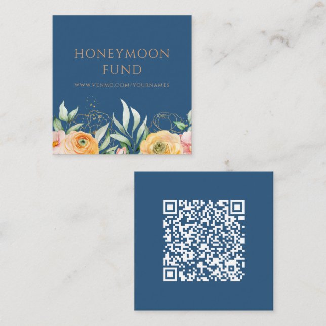 Honeymoon Fund QR Code Elegant Floral Wedding Enclosure Card (Front/Back)