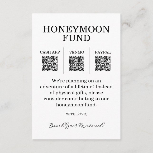 Honeymoon Fund QR Code Enclosure Card (Front)