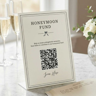 Honeymoon Fund QR Code Minimal Coquette Wedding Pedestal Sign