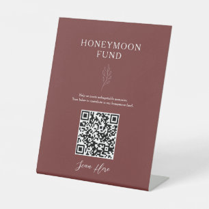 Honeymoon Fund QR Code Minimal Terracotta Wedding Pedestal Sign