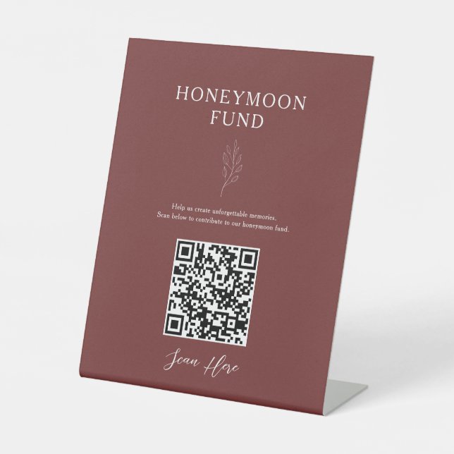 Honeymoon Fund QR Code Minimal Terracotta Wedding Pedestal Sign (Front)