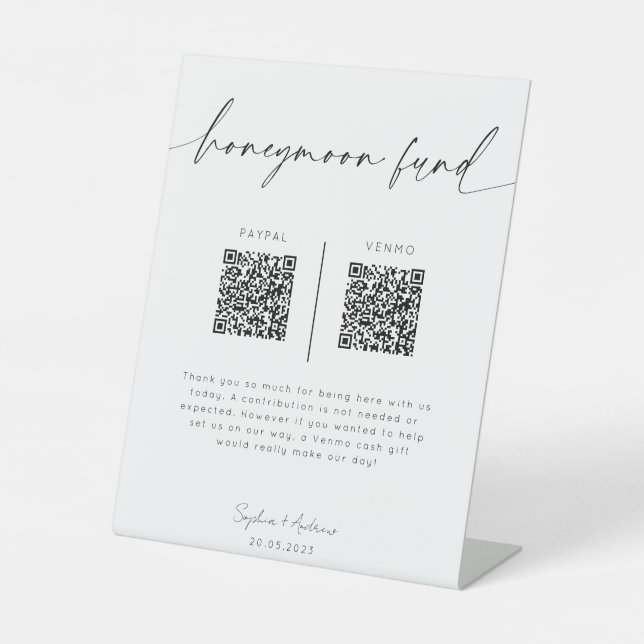 Honeymoon Fund QR Code Sign | Minimalist Wedding (Front)