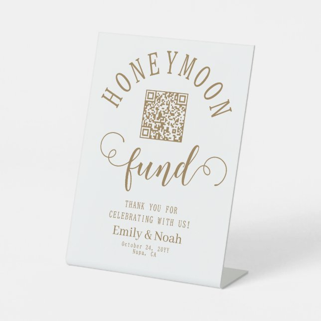 Honeymoon Fund QR Code Sign Minimalist Wedding (Front)