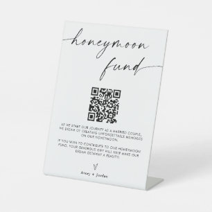 Honeymoon Fund QR Code Sign, Minimalist Wedding Pedestal Sign
