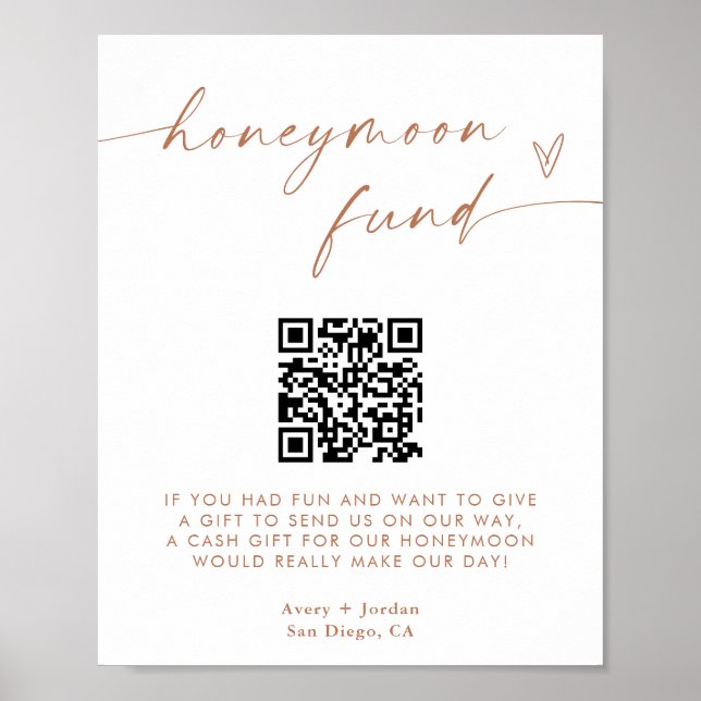 Honeymoon Fund QR Code Sign, Minimalist Wedding Poster (Front)