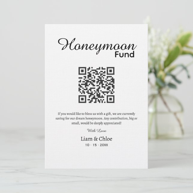  Honeymoon Fund QR Code Sign Wedding Honeymoon Invitation (Standing Front)