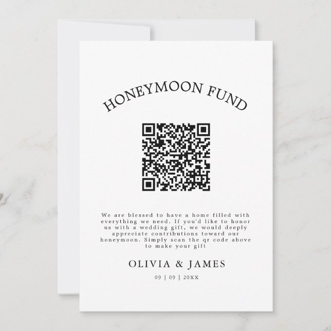 Honeymoon Fund QR Code Sign, Wedding Honeymoon Invitation (Front)