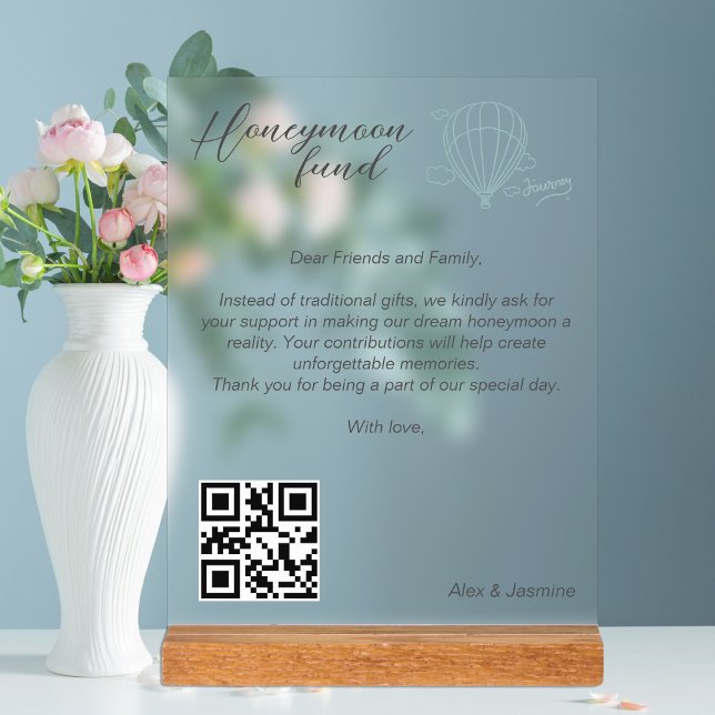 Honeymoon Fund Qr Code Travel Fund Request Gift  Acrylic Sign (Honeymoon Fund Qr Code Travel Fund Request Gift Acrylic Sign
)