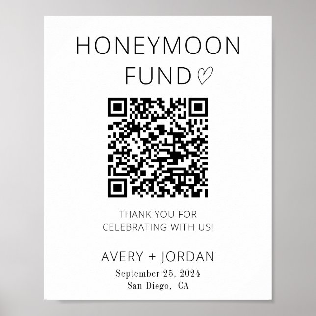 Honeymoon Fund QR Code,Wedding Fund Sign (Front)