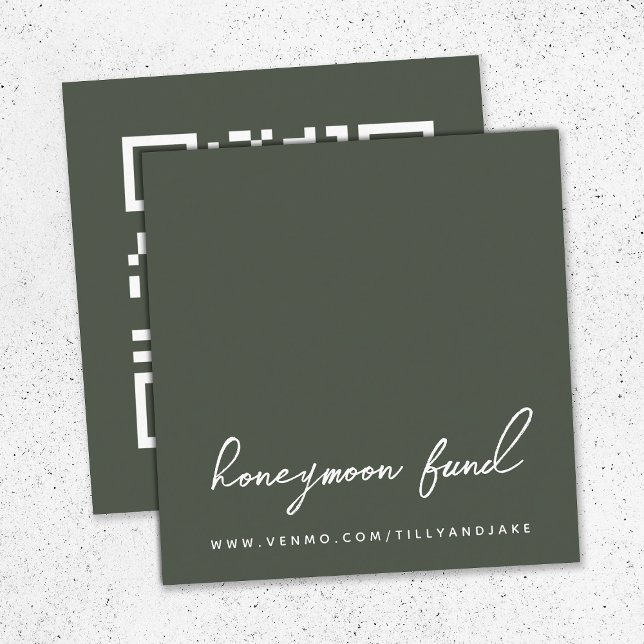 Honeymoon Fund | QR Code Wedding Olive Green Enclosure Card (Creator Uploaded)