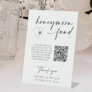 Honeymoon Fund QR Code Wedding Reception Pedestal Sign