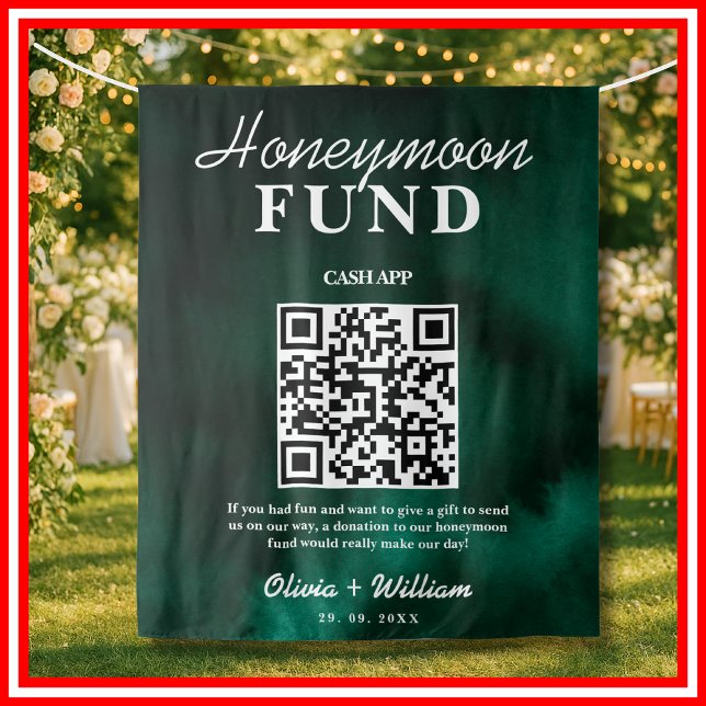 Honeymoon Fund QR Emerald Green Backdrop Tapestry (Creator Uploaded)
