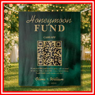 Honeymoon Fund QR Emerald Green & Gold Backdrop Tapestry