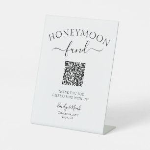 Honeymoon Fund QR Minimalist Wedding Pedestal Sign