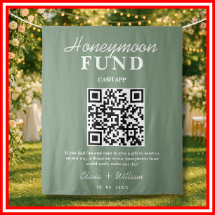 Honeymoon Fund QR Sage Green Wedding Backdrop Tapestry