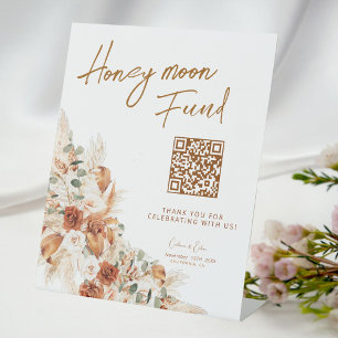 Honeymoon Fund QR Wedding Modern Rustic Pedestal Sign