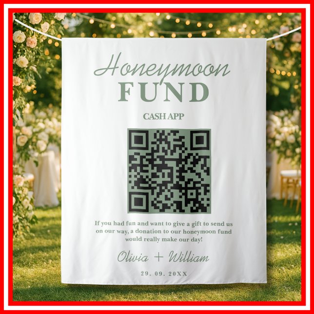 Honeymoon Fund | Sage Green QR Code Wedding Tapestry (Creator Uploaded)