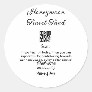 Honeymoon fund scan QR codeadd name  Classic Round Sticker