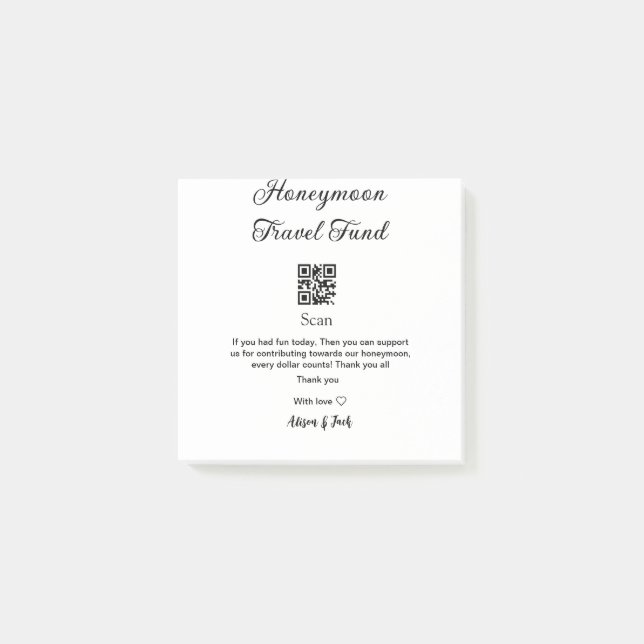 Honeymoon fund scan QR codeadd name  Post-it Notes (Front)