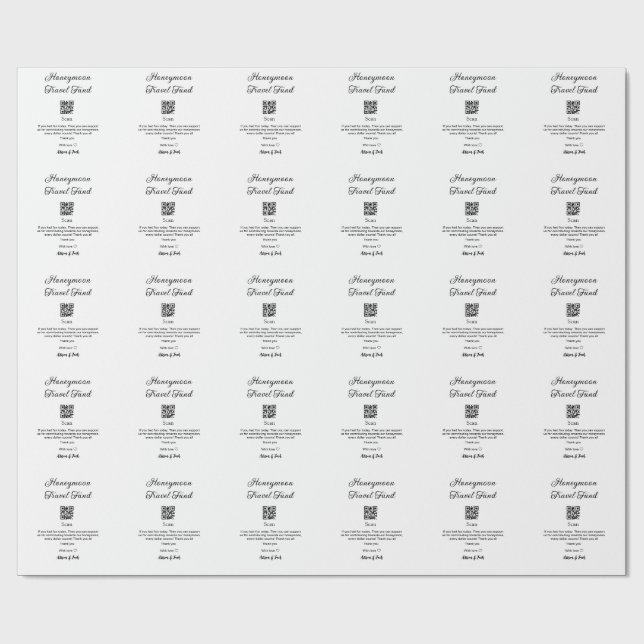 Honeymoon fund scan QR codeadd name  Wrapping Paper (Flat)