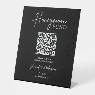 Honeymoon Fund Sign, QR Code Honeymoon Wish Black Pedestal Sign