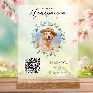 Honeymoon Fund Venmo QR Code Dog Photo Pet Wedding Acrylic Sign