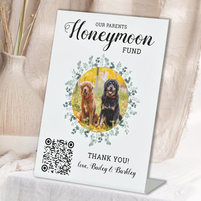 Honeymoon Fund Venmo QR Code Pet Photo Dog Wedding Pedestal Sign (Creator Uploaded)