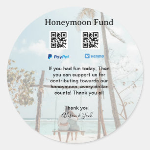 Honeymoon fund venomo paypal donation Q R couple Classic Round Sticker