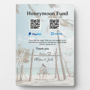 Honeymoon fund venomo paypal donation Q R couple Plaque