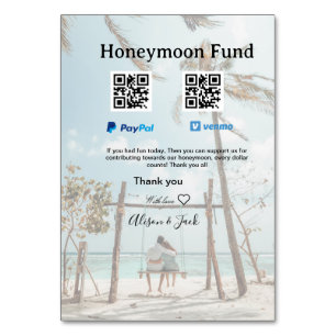 Honeymoon fund venomo paypal donation Q R couple Table Number