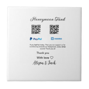 Honeymoon fund venomo paypal donation Q R couple Tile