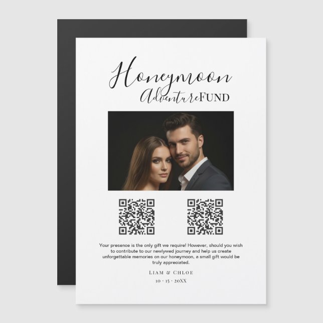 Honeymoon Fund Wedding Sign with QR Code, Wedding  Magnetic Invitation (Front/Back)