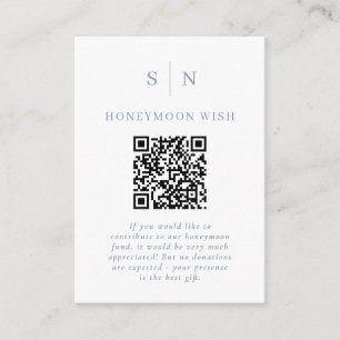 Honeymoon Fund White Dusty Blue QR Code Registry Enclosure Card