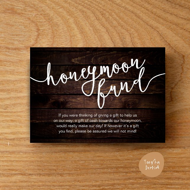  Honeymoon Fund Wish Cash, Modern Rustic Wedding Enclosure Card (Honeymoon Fund Cash Wish, a note on gifts Enclosure Card Rustic Dark Wood)