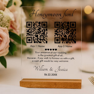 Honeymoon Fund With 2 QR Code Acrylic Sign