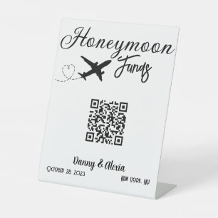 Honeymoon Funds QR Code Wedding Aeroplane Pedestal Sign