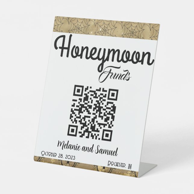 Honeymoon Funds QR Code Wedding Pedestal Sign (Front)