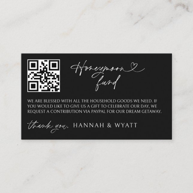 Honeymoon Gift Request Wedding Enclosure Scan Card (Front)