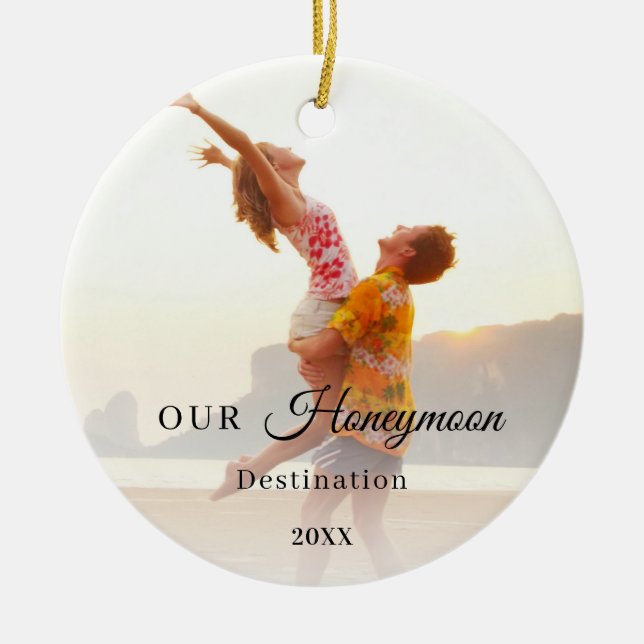 Honeymoon photo ceramic tree decoration (Front)