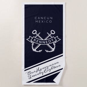 Honeymoon Vacation Destination, Year & Name Beach Towel