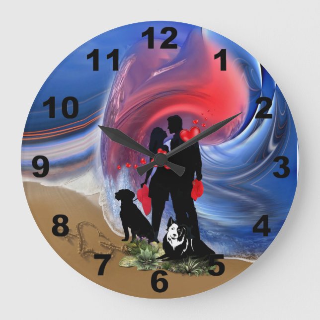 Honeymoon Valentine couple Large Clock (Front)